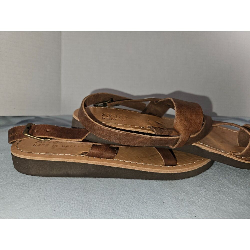 Ananias Made In Greece Brown Leather Toe Ring Strappy Slingback Sandals Size 9